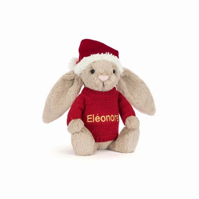 Jellycat Bashful Christmas Bunny with Red Jumper USA | 68195XLOC